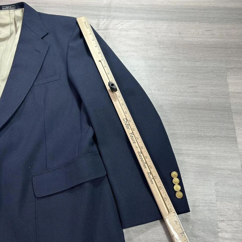 Stanley Blacker Blazer Mens 44 Navy‎ Blue Gold Two Button Sport Coat Jacket